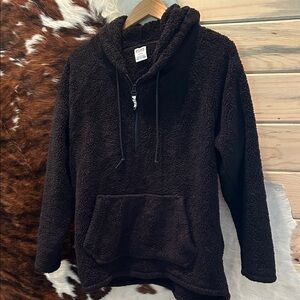 PINK Victoria's Secret Black Hooded Sherpa 1/4 Zip Jacket